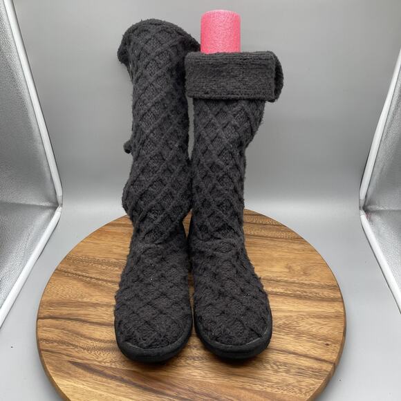 UGG Australia Boots Womens Size 7 Black Lattice Cardy Button Knit Tall 3066 - Picture 2 of 7